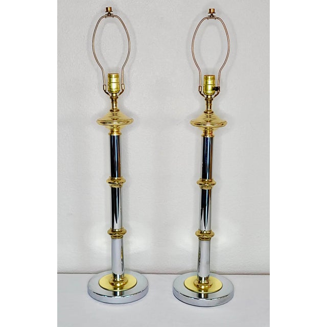 Mastercraft Chrome and Lacquered Brass Table Lamps - a Pair For Sale - Image 13 of 13