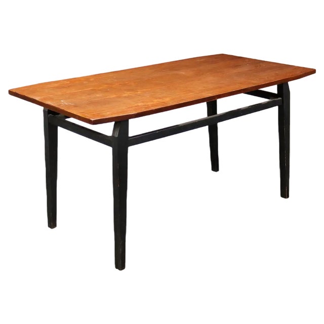 Vintage Italian Table in Ebony Painted Wood Veneered Top, 1960s For Sale