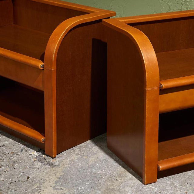 Brown Cognac Leather Nightstands by Luigi Massoni for Poltrona Frau, Italy, 1970s, Set of 2 For Sale - Image 8 of 14