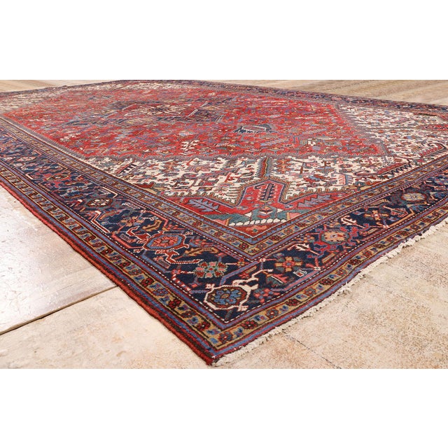 Red Antique Persian Heriz Rug, 11'01 X 18'07 For Sale - Image 8 of 10