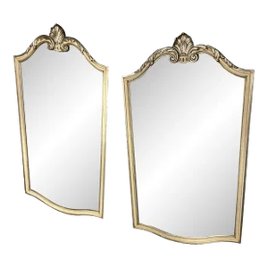 Pair of Vintage John Widdicomb Co. French Antique White Silver Leaf Mirrors