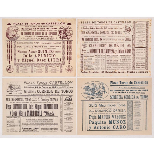 1940's Spanish Bullfighting Poster, Plaza De Toro, Valencia (Set of 4) For Sale - Image 6 of 11