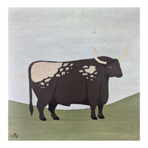 Contemporary 'Old English Longhorn' Original Naïve Style Animal Oil Painting, Unframed
