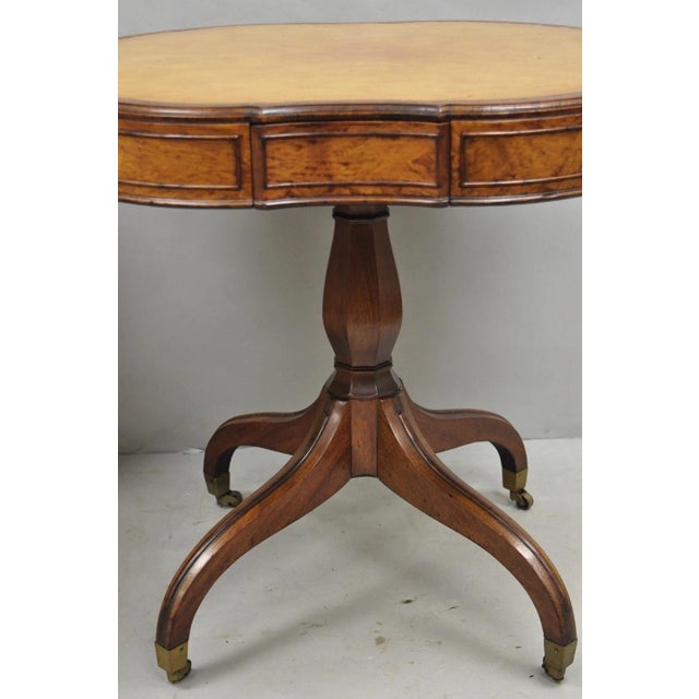Vintage English Regency Leather Top Mahogany Drum End Table W/ 4 Drawers - Pair For Sale In Philadelphia - Image 6 of 18