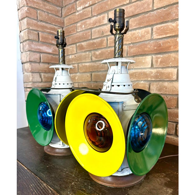 1950s Pair of Vintage Railroad Switch Lamps For Sale - Image 5 of 12