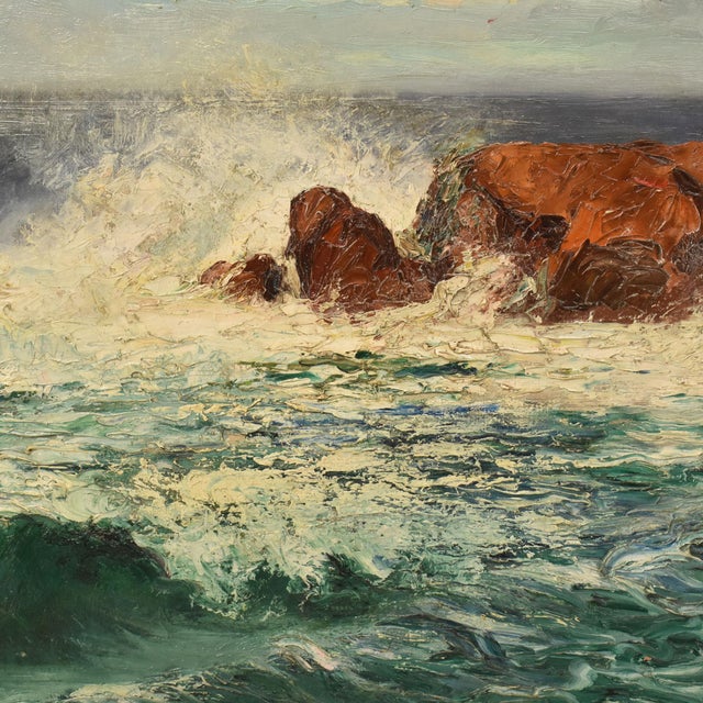 Léon Laurent Galand, Waves and Rocks, 1927, Oil on Canvas, Framed For Sale - Image 4 of 11