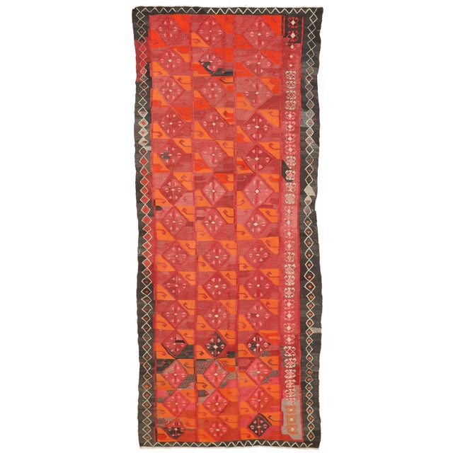 Textile Mid 20th Century Decorative Vintage Kars Kilim Rug For Sale - Image 7 of 7