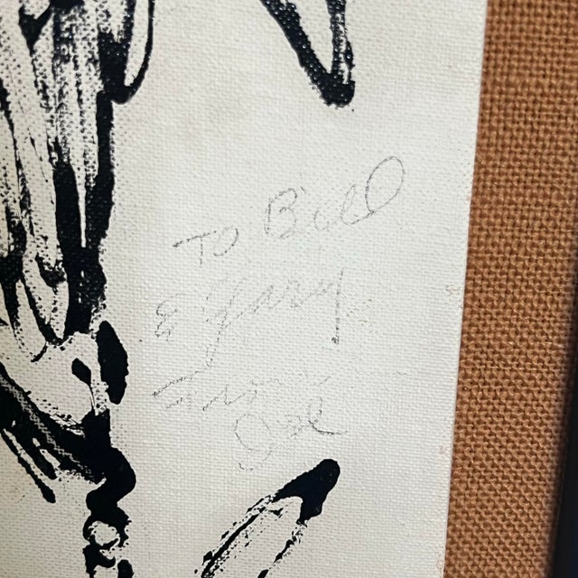 Textile 1960s Original Painting of a Rooster in the Style of Picasso Signed For Sale - Image 7 of 11