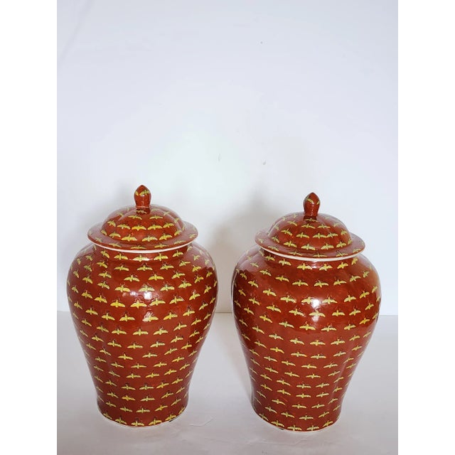 Large Ceramic Ginger Jar With Bee Motif-A Pair For Sale - Image 4 of 12
