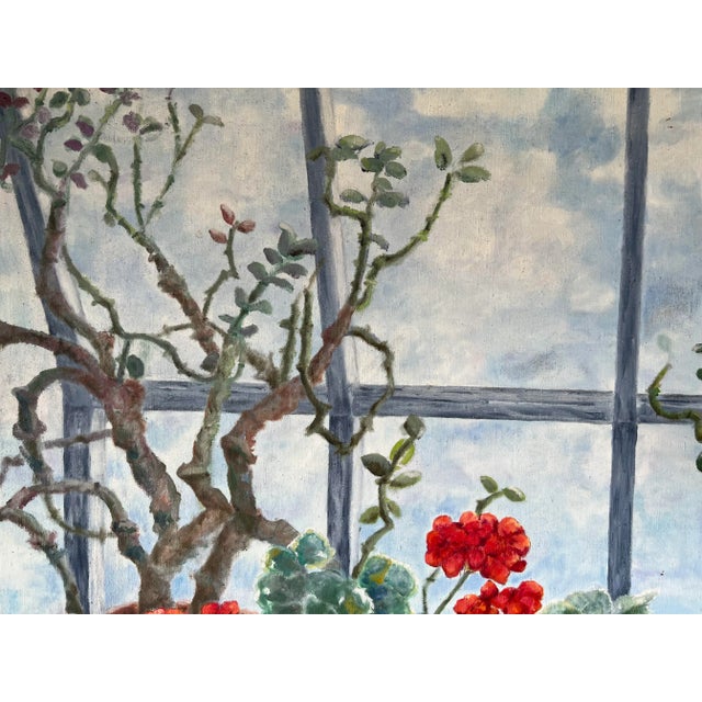 Green 1980's Toni Dalton Window Flowers Still Life Oil Painting, Framed For Sale - Image 8 of 13