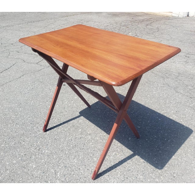 Wood Mid-Century Stained Maple Adjustable Height Folding Tray Table For Sale - Image 7 of 7