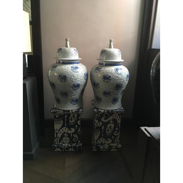Porcelain Blue and White Giant Jar Vases, Set of 2 For Sale - Image 6 of 12