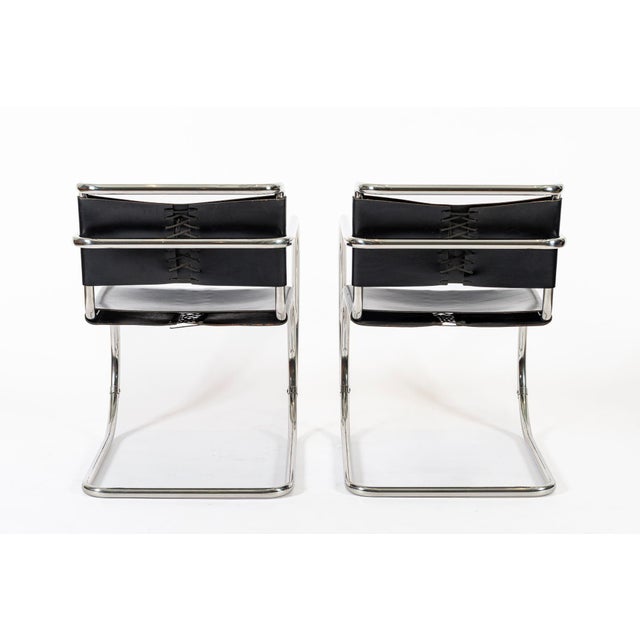 1970s Bauhaus Mr20 Black Leather Arm Chairs by Mies Van Der Rohe for Knoll, 1979 For Sale - Image 5 of 13