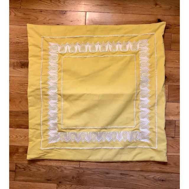 Gorgeous Buttercup Yellow Cotton Euro Pillow Shams With White Embroidery - a Pair For Sale - Image 4 of 9