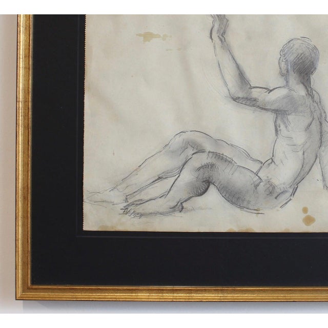 Modern Guillaume Dulac, Study of Male Nude, 1920s, Mixed Media on Paper For Sale - Image 3 of 15