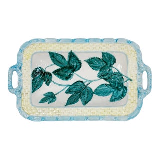 Vintage Majolica Style Ivy Basket Motif Ceramic Bowl For Sale