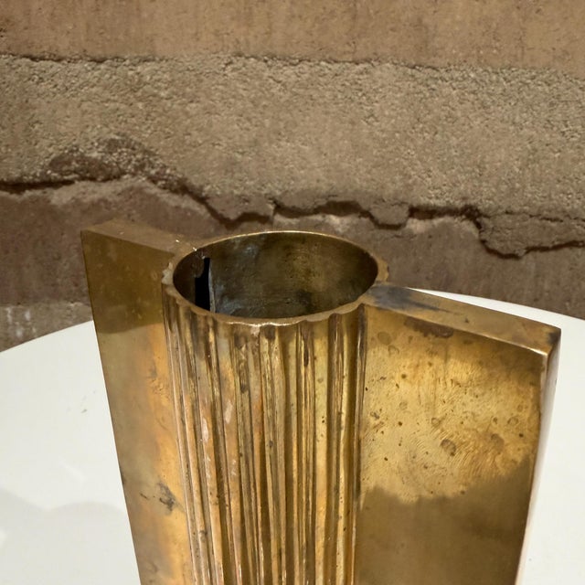 Metal Mid-Century Modern Sculptural Ribbed Vase Object Eduardo Paolozzi Attr For Sale - Image 7 of 10