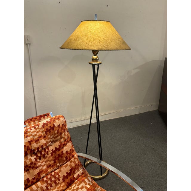 Yellow 1950s Tripod Floor Lamp with Brass Ring For Sale - Image 8 of 8