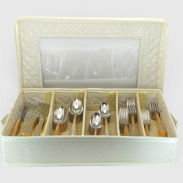 Yamazaki "Tasha" Gold Accent Stainless Flatware Set - 81 Pieces (Service for 16 With Storage Case) Vintage 1990's For Sale - Image 17 of 18