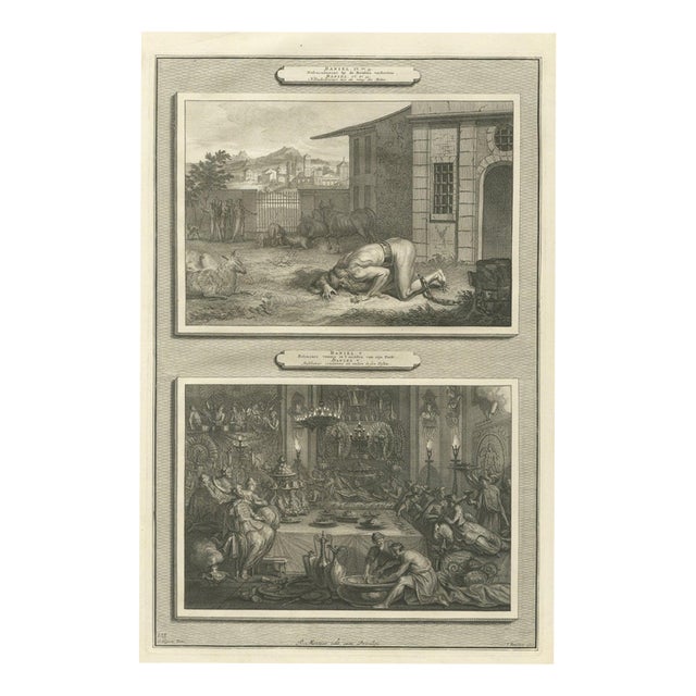 Pieter Mortier, Nebuchadnezzar Among the Beasts and Belshazzar's Feast, 1700, Engraving For Sale