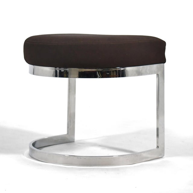 1970s Upholstered Stool with Chrome Base For Sale In Chicago - Image 6 of 8