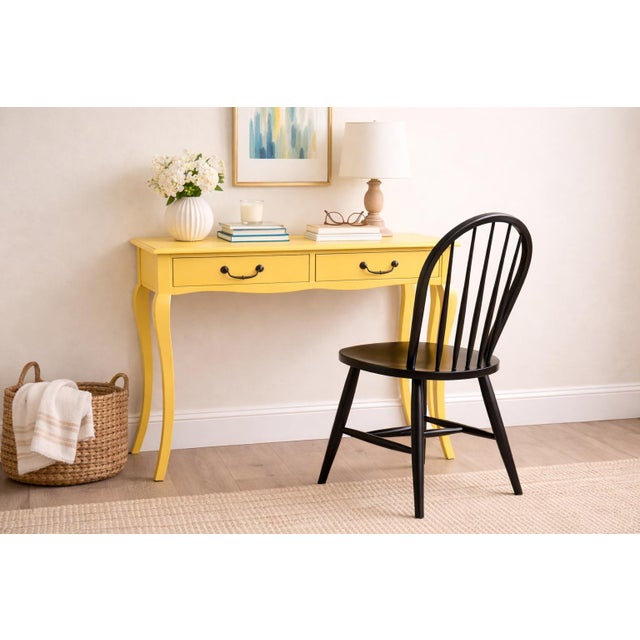 Canary Yellow Late 20th Century French Provincial Style Canary Yellow Writing Desk / Bedside Table With Dark Bronze Hardware — 35.5” For Sale - Image 8 of 9