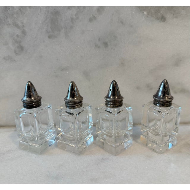 Traditional Vintage Sterling Silver and Glass Salt & Pepper Shakers For Sale - Image 3 of 8