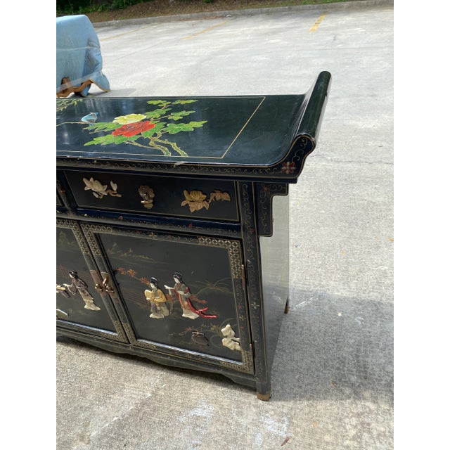 Asian Ming Style Hand Painted Credenza For Sale - Image 4 of 8