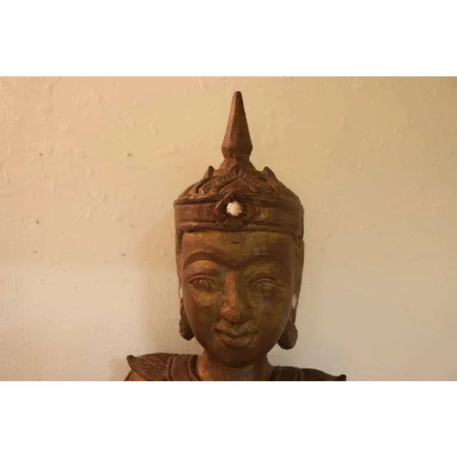 Wood 19th Century Teak Carved Large Gilt Siamese Figures - a Pair For Sale - Image 7 of 8