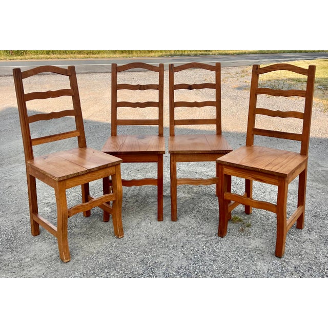 Rustic Pine Farmhouse Dining Table & 4 Chairs | Chairish
