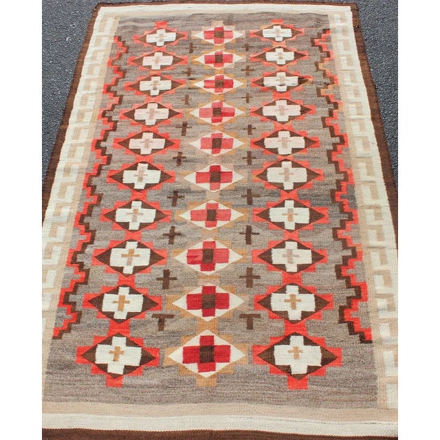 Antique Navajo Style Blanket With All Over Geometric in Gray, Red, Brown and Ivory For Sale In Atlanta - Image 6 of 11