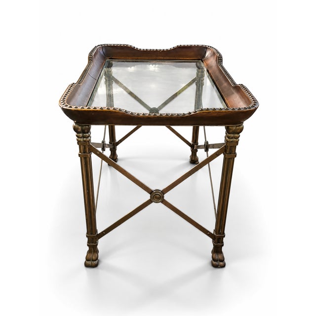 Animal Skin 2000s Attributed to Maitland-Smith Leather, Iron & Glass Nailhead Coffee Table For Sale - Image 7 of 11