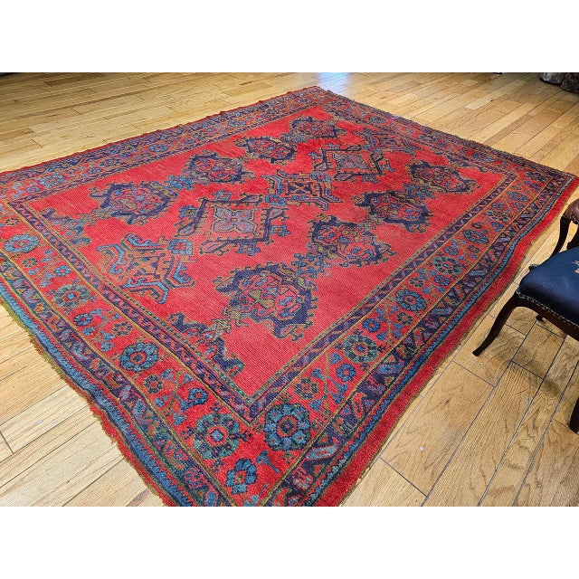 Vintage Turkish Oushak Hand-Knotted Rug, Red Geometric, Early 1900s, 9' x 11' For Sale - Image 11 of 18