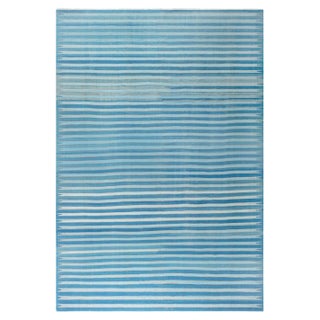 Doris Leslie Blau Vintage Indian Dhurrie Striped Blue Rug For Sale