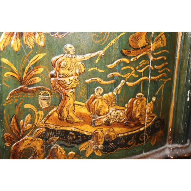 Outstanding Pair 18th Century Italian Chinoiserie Paint Decorated Commodes For Sale - Image 10 of 12