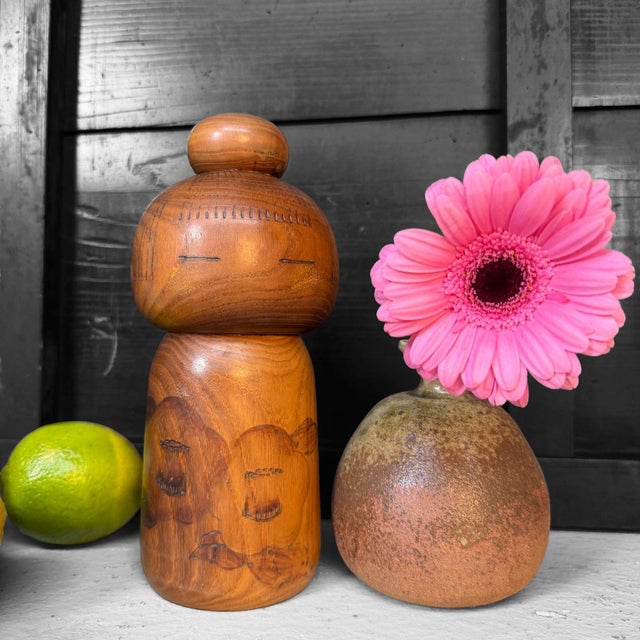 Wood Vintage Sōsaku Kokeshi Camellia Girl by Kazuo Takamizawa, Japan, 1970s For Sale - Image 7 of 9