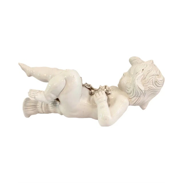 Vintage Italian Cherub Putti Tole Chandelier Floral 6 Light Ceiling Fixture For Sale In Washington DC - Image 6 of 12