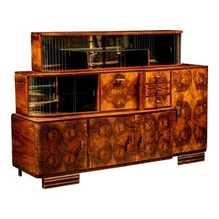 Antique Art Deco Walnut Burl Bar Cabinet For Sale