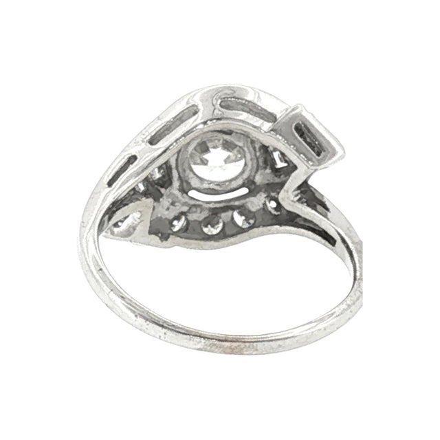 Contemporary 1950's 14k White Gold 1.46ct Old European Cut Diamond Bypass Ring, Size 6 For Sale - Image 3 of 4