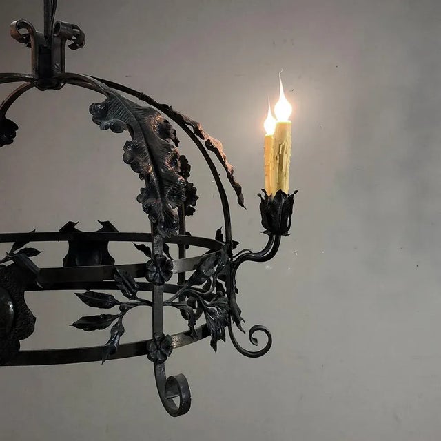 Antique Hand Forged Italian Wrought Iron Chandelier For Sale - Image 4 of 13