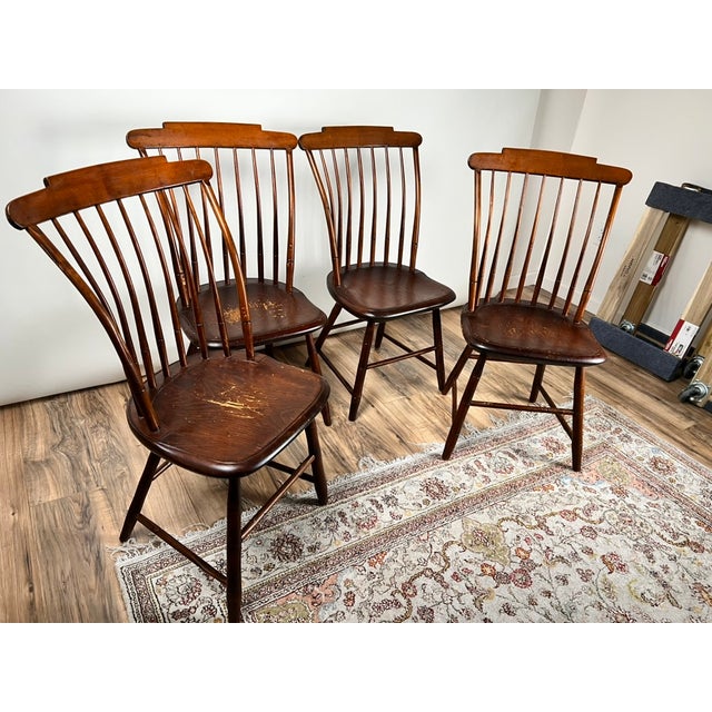 Antique Set of Four New Hampshire Step Down Windsor Chairs Signed j.r. Hunt C. Early 19th Century For Sale - Image 4 of 13