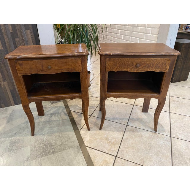 Oak Bedside Tables with Drawers and Niches, 1950s, Set of 2 For Sale - Image 14 of 14
