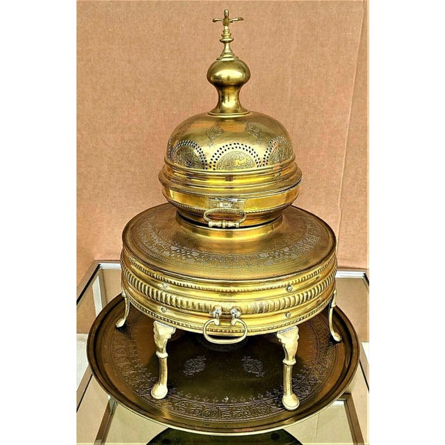 Antique C 1900 Arabic Solid Brass Fire Pit Ceremonial Brazier With Matching Tray For Sale - Image 13 of 13