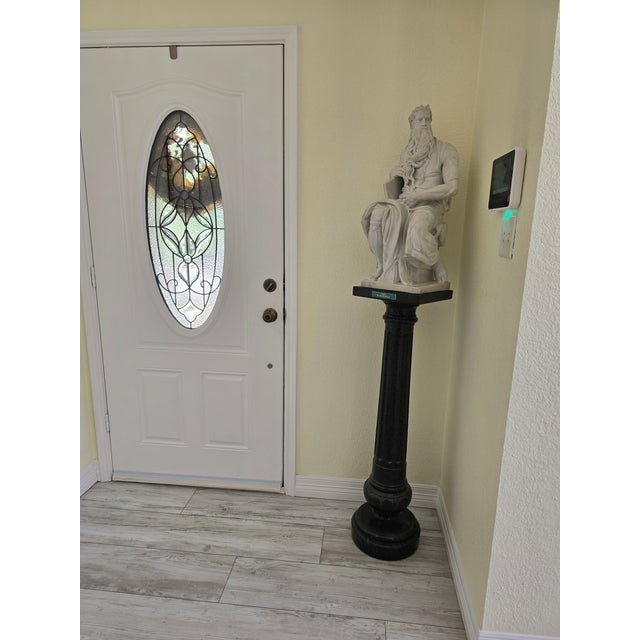 Grand 70" Vintage Solid Cast Stone "Moses" Statue With 360° Swivel Pedestal For Sale In Dallas - Image 6 of 10