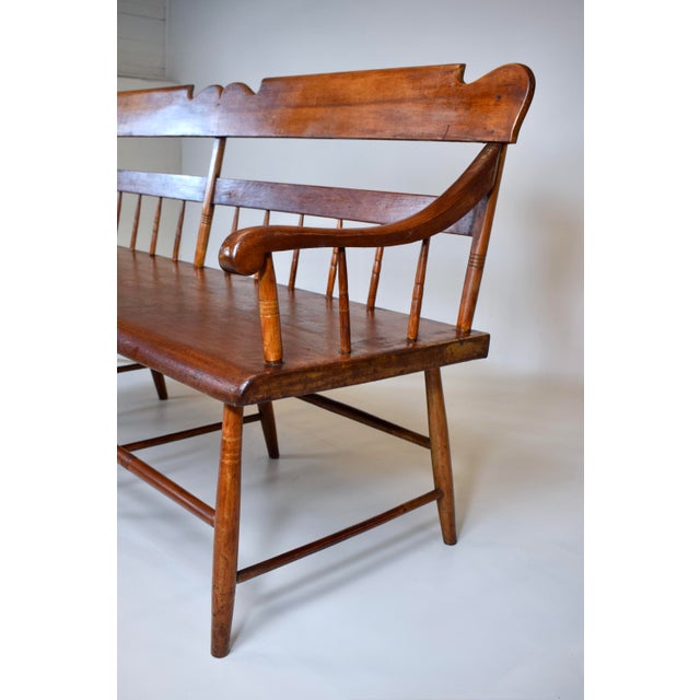 American Half Spindle Back Mid 19th C. Pine, Poplar Bench For Sale - Image 17 of 18