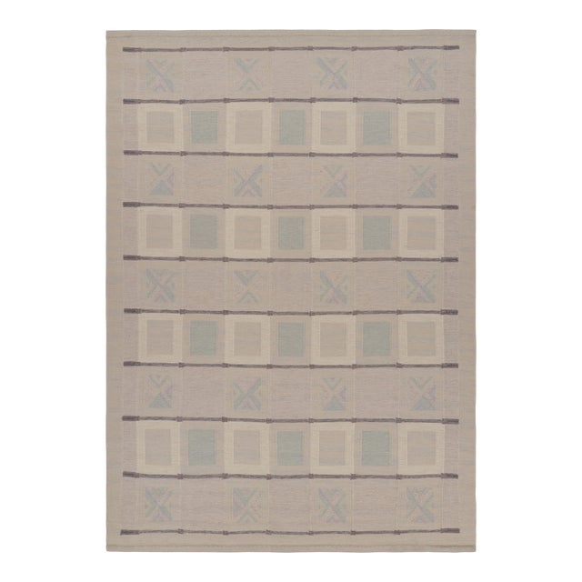 Rug & Kilim’s Scandinavian Style Rug in White and Blue With Geometric Patterns For Sale