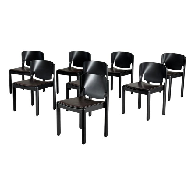Model 122 Dining Room Chairs attributed to Vico Magistretti for Cassina, 1970s, Set of 8 For Sale