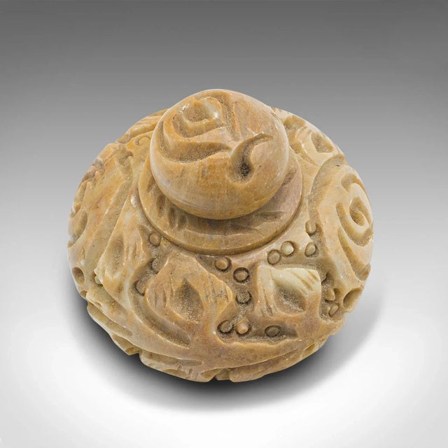 1900s Victorian Small Antique Snuff Pot, Chinese, Carved Marble, Lidded Jar For Sale - Image 9 of 11
