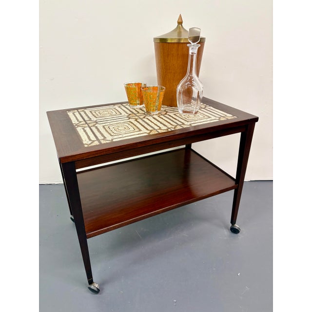 Mid Century Rosewood and Tile Top Bar Cart For Sale In Oklahoma City - Image 6 of 6