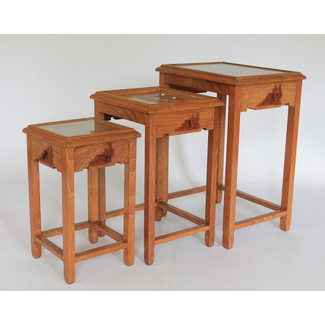 20th Century Hong Kong Carved Nesting Tables S/3 For Sale - Image 10 of 12